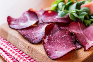 Smoked and Dried Meat Slices with salad / kuru et