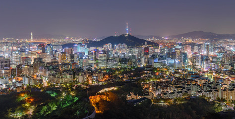 Seoul city and namsan tower at night in seoul,Korea