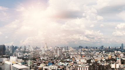 Fototapeta na wymiar Panorama view of Bangkok cityscape with cloudy sky