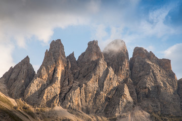 Impressive mountain formation 'The Tre Cime di Lavaredo' ('Three Peaks' / 'Big Peak' 2999 m) in the morning light, Italy, South Tyrol, Dolomites