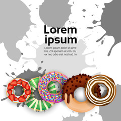 Donut Set Different Taste Dessert Colorful Poster Vector Illustration