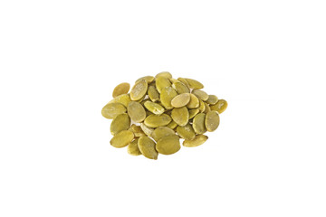 peeled pumpkin seeds on white background