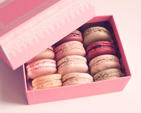 Vintage french macarons in a box