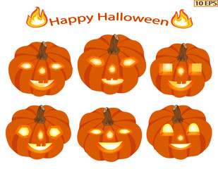Halloween. Pumpkins decorated for Halloween holiday. Vector illustration for postcard or poster of Halloween.