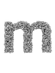 3D render of silver or grey alphabet make from bolts. small letter m with clipping path. Isolated on white background