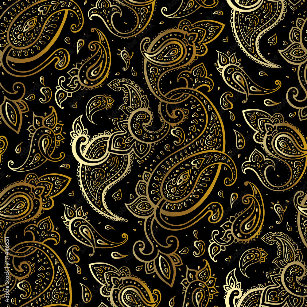 Wall mural paisley beautiful golden seamless background.