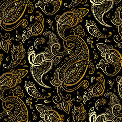 Paisley Beautiful golden seamless background.
