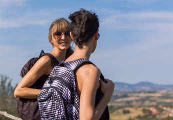 two girls hiking