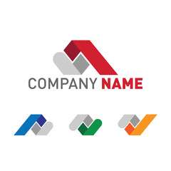 Company logo set with placeholder text in red, yellow, blue and green. Business and real estate logos and icons collection. - 171448515