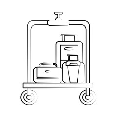 suitcases on luggage cart hotel related icon image vector illustration design sketch style