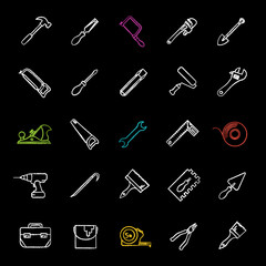 Construction tools chalk icons set