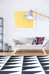 Living room with geometric carpet