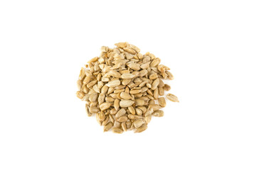 peeled sunflower seeds on white background