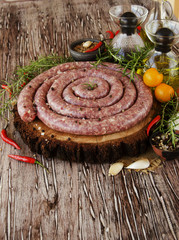 raw beef sausages, selective focus