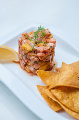 Grilled chicken mango salsa and tortilla nacho chips