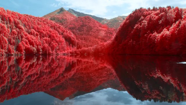 Infrared timelapse of a lake with clouds