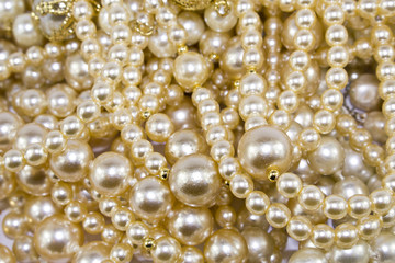 Fototapeta premium Macro Close Up of Beautiful Real Pearls and Necklaces Background