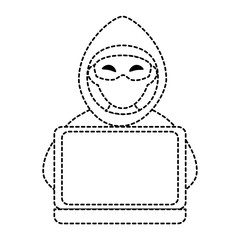 cyber thief avatar character with laptop vector illustration design