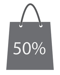 shopping bag with the sale, 50 percent. discount symbol.