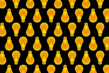 Golden bulb on black background - vector pattern