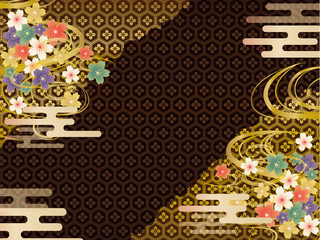 黒と金の和柄の背景素材