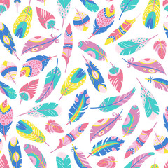Seamless pattern of ethnic feathers