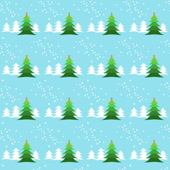 Fototapeta premium Blue Christmas seamless pattern with pine tree, snow and star, editable background color.