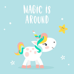 Cartoon Unicorn with inscription