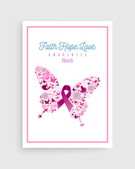 Breast cancer awareness pink ribbon icon butterfly