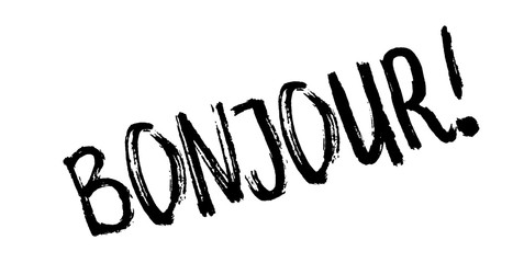 Bonjour rubber stamp. Grunge design with dust scratches. Effects can be easily removed for a clean, crisp look. Color is easily changed. © lkeskinen