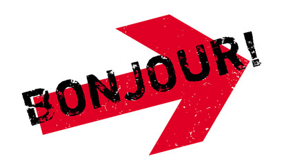Bonjour rubber stamp. Grunge design with dust scratches. Effects can be easily removed for a clean, crisp look. Color is easily changed. © lkeskinen