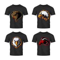 Furious cobra, eagle and ram sport vector logo concept set isolated on white background. 
Street wear mascot team badge design. Premium quality wild animal emblem t-shirt tee print illustration.