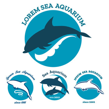 Sea aquarium emblem set