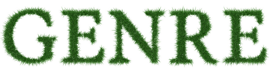 Genre - 3D rendering fresh Grass letters isolated on whhite background.