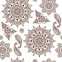 Brown Henna Lotus Repeating Pattern Spiritual Illustration 2