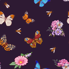 Floral seamless pattern with butterflies