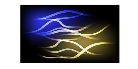 Abstract light background in warm blue-yellow tones. illuminated neon lines