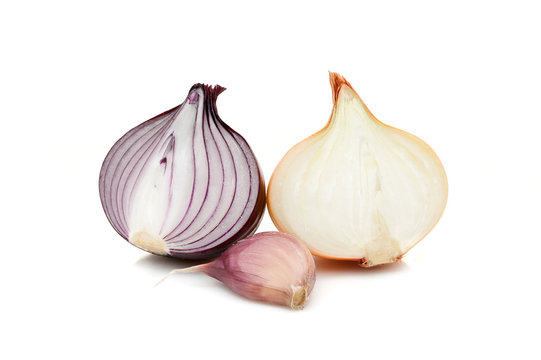 red sliced onion  with parsley greenery isolated on white background