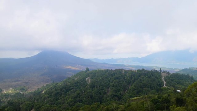 View of the lake and volcano Batur. Bali. Timelapse