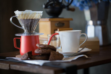breakfast with coffee dripping in the morning