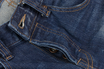 close-up of texture denim blue jeans