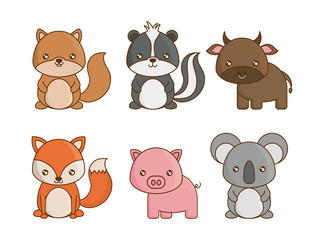 cute animals icons over white background colorful design vector illustration