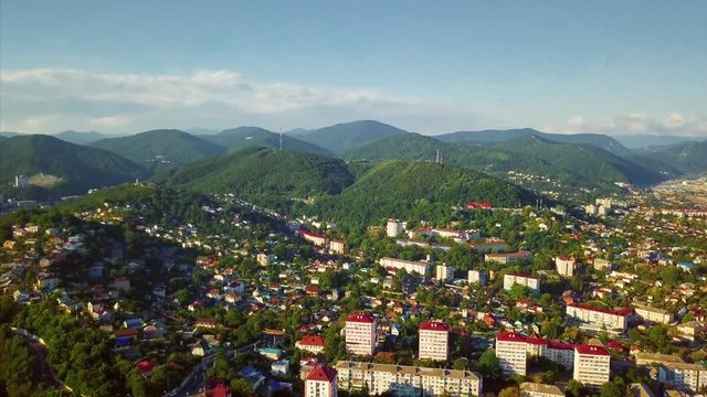 Tuapse aerial view from drone. Camera move forward slowly 