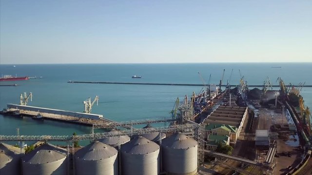 Tuapse seaport aerial view from drone.  Camera move from left to right