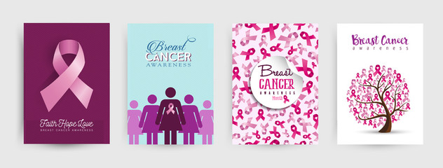 Breast cancer awareness pink ribbon poster set