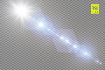 Vector transparent sunlight special lens flare light effect. Sun flash with rays and spotlight