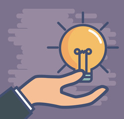 hand with bulb light icon over purple background colorful design vector illustration