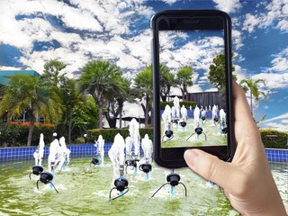 shot of beautiful waterfalls landscapes and take from camera mobile