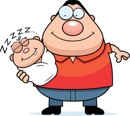 Cartoon Dad with Sleeping Baby