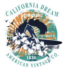 vintage american surf shield with surfer